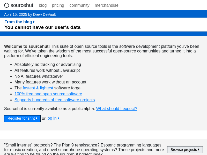 Screenshot of sourcehut.org