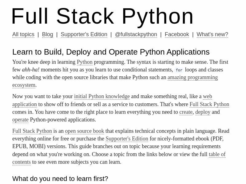 Screenshot of fullstackpython.com
